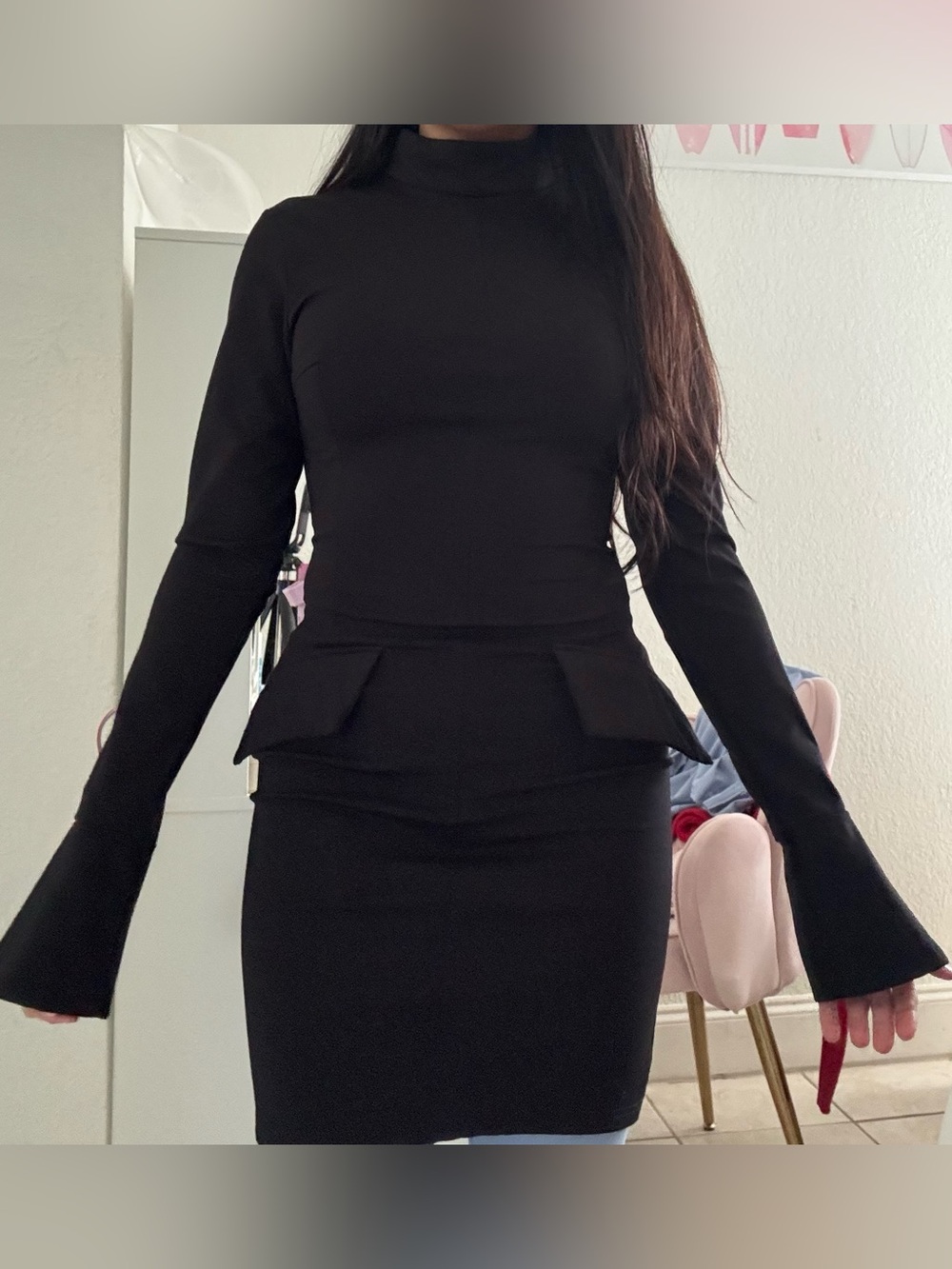 Women's Black Midi Peplum Dress - Unbranded